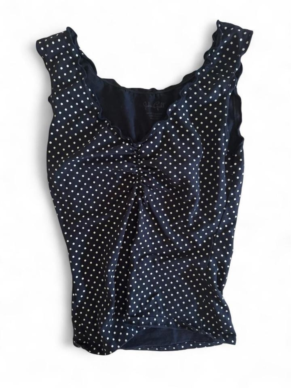 Brandy Melville Navy and White Polka Dot Top